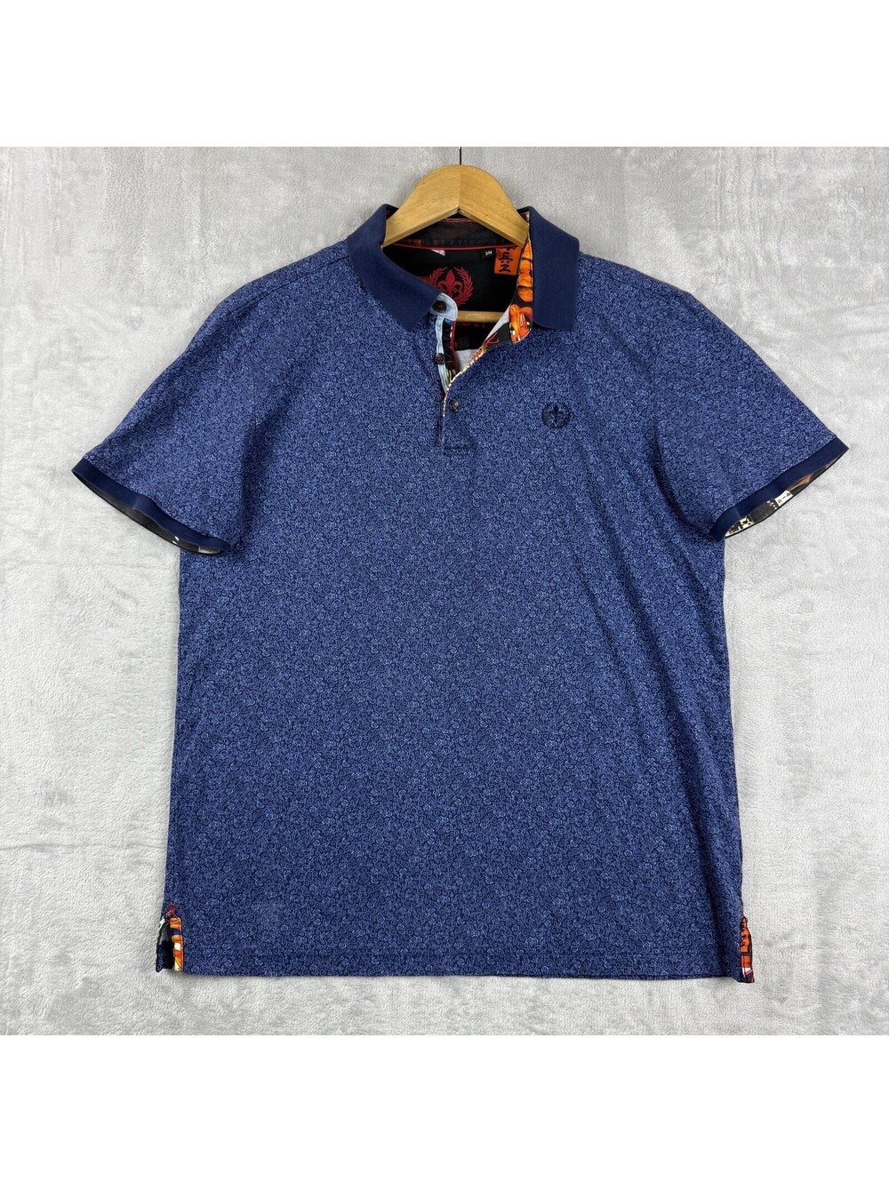 Robert Graham Men M Blue Paisley Print Polo Shirt Contrast Japanese Graphic Trim